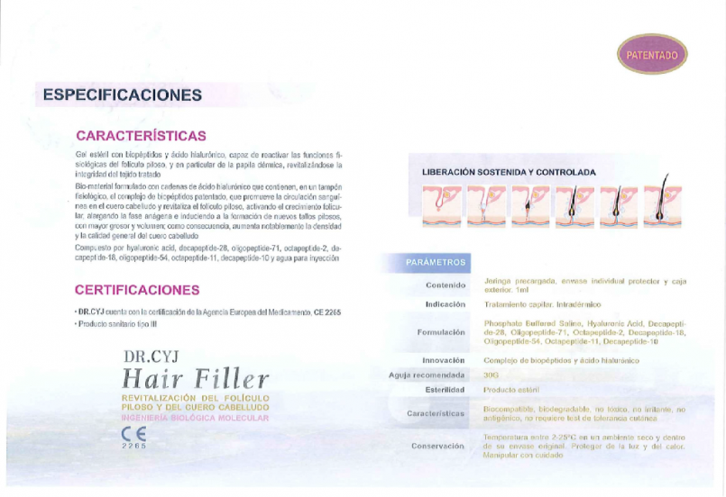 Especificaciones y características del tratamiento revitalizador - Hair Filler